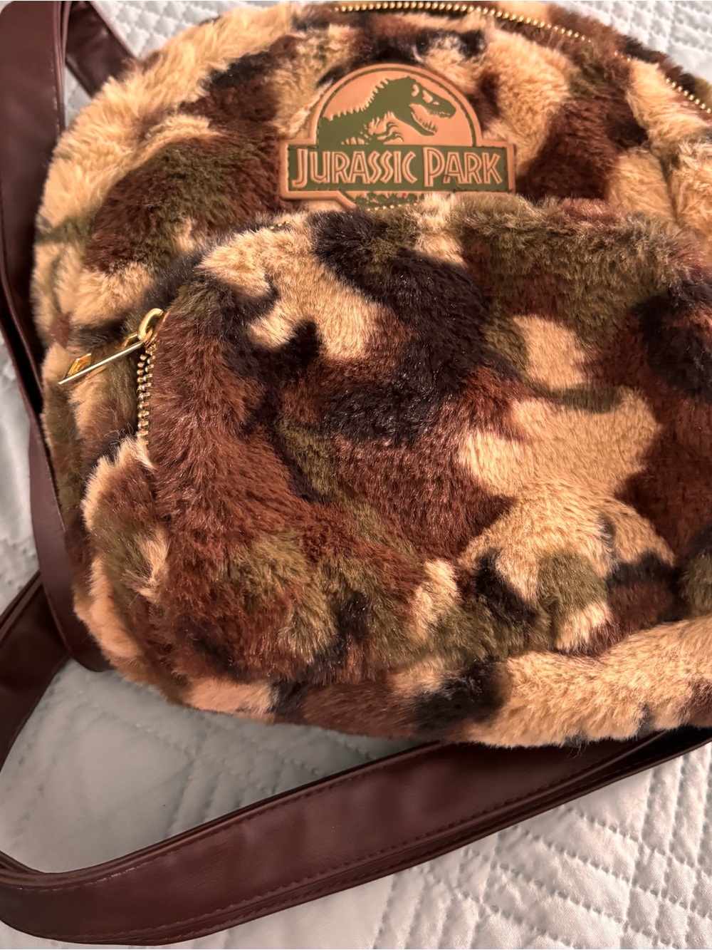 Jurassic Park Faux Fur Camo Backpack - Brown/Green